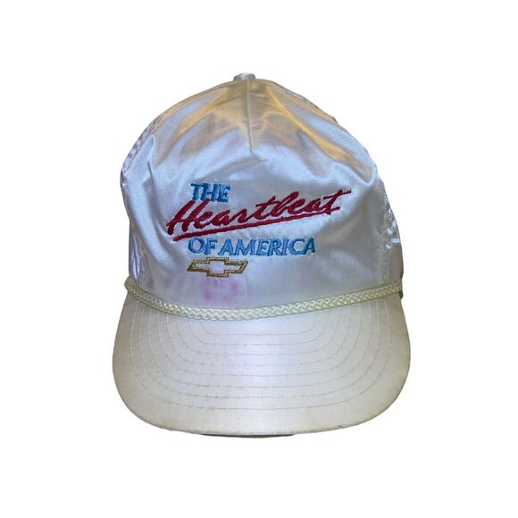 VTG The Heartbeat of America Embroidered Rope Nylon Slideback Men White Hat RARE - Picture 1 of 12